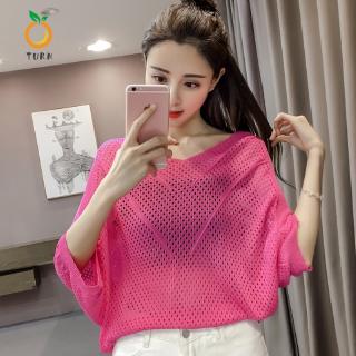 Đơn hàng giảm 10000 VND Áo len nữ tay cánh dơi phối lưới thời trang