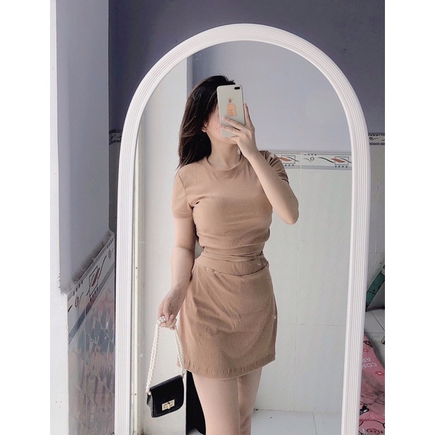 [ẢNH THẬT] Set bộ áo crotop dây buộc eo+chân váy siêu xinh