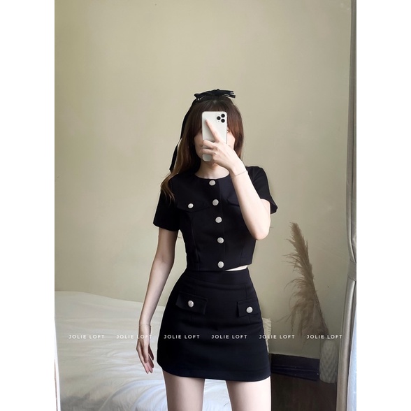 Elly Set- set đen nút đi chơi đi tiệc