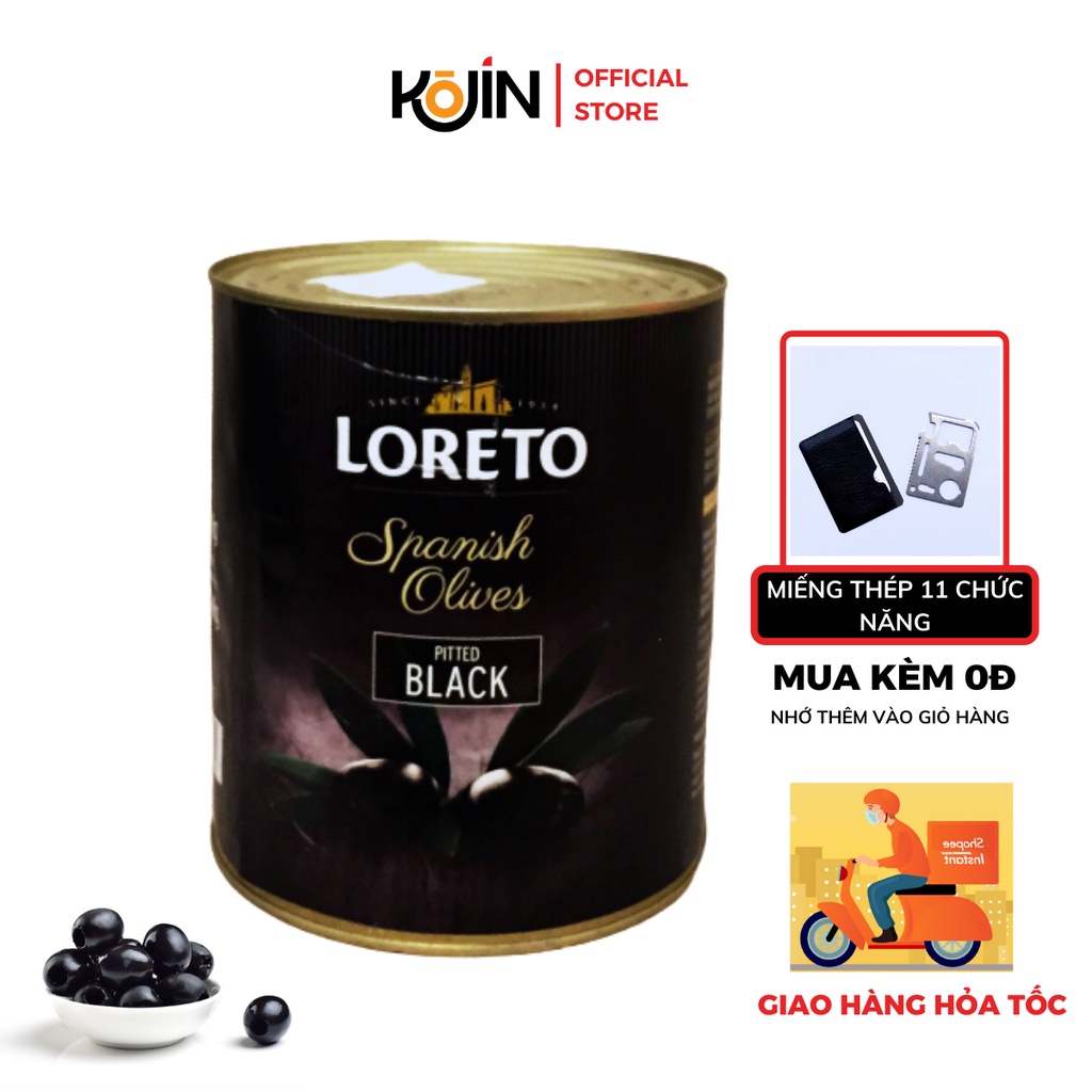 Quả Oliu Đen Tách Hạt Kojin Quả Oliu Cao Cấp Loreto Hàng Nhập Khẩu Chính Hãng Từ Tây Ban Nha Hộp Thiếc 3Kg