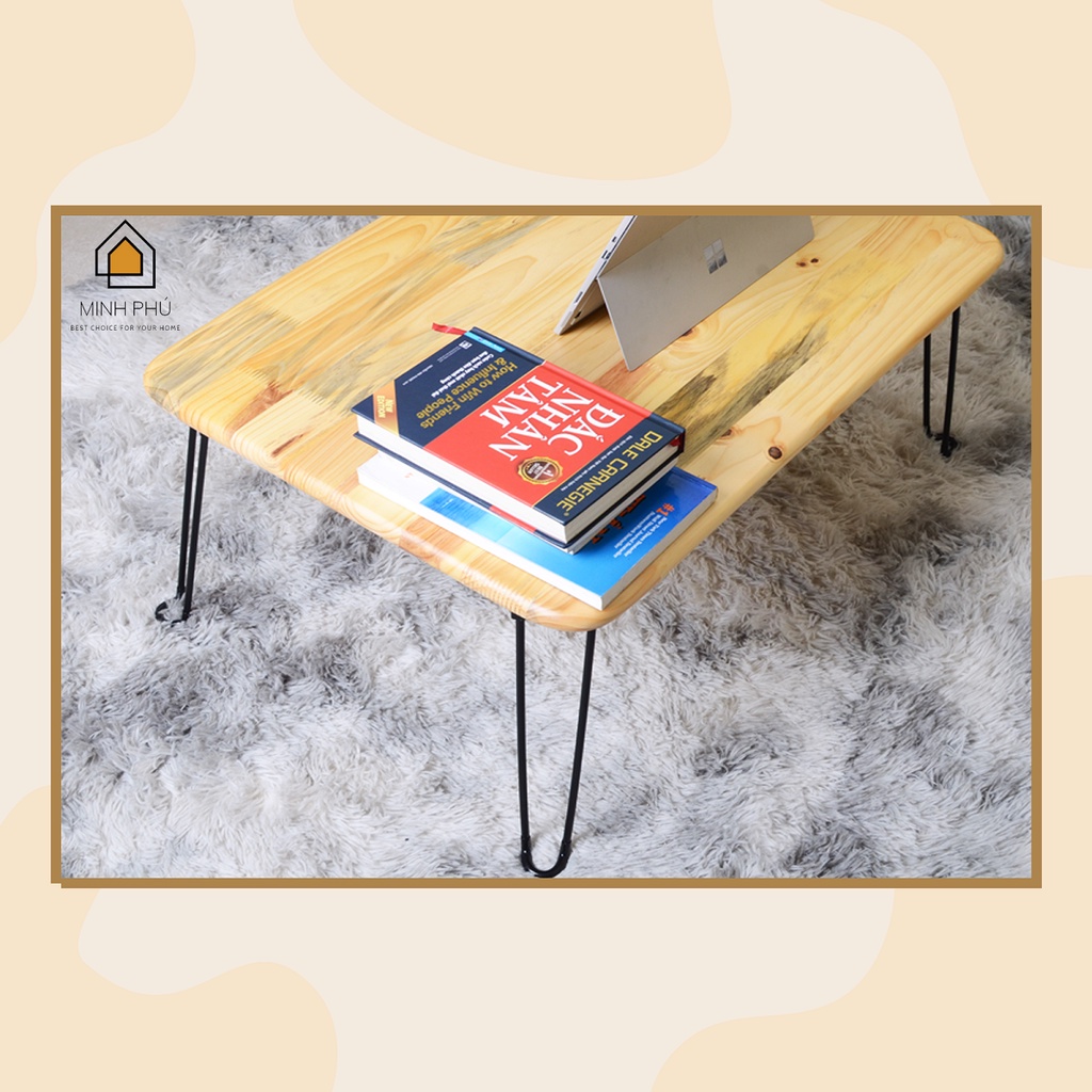 Bàn Gấp Kích Thước 70x50cm CHỊU TẢI 80kg Gỗ Tự Nhiên Chân Sắt Có Đế Cao Su Chắc Chắn PHÚC MINH