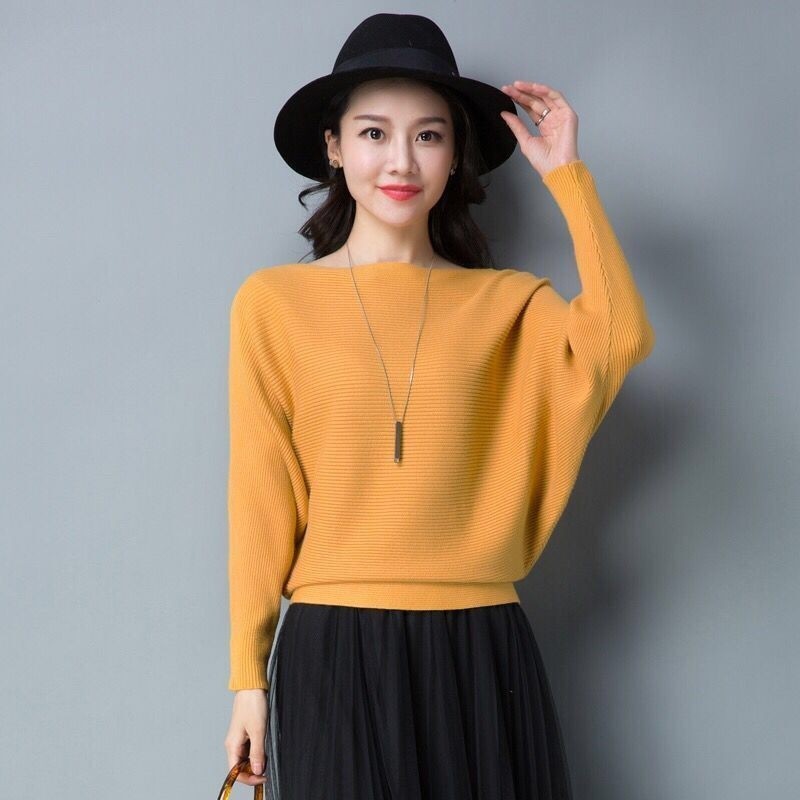 (MỚI) Áo Sweater dệt kim tay cánh dơi thiết kế dáng rộng thoải mái