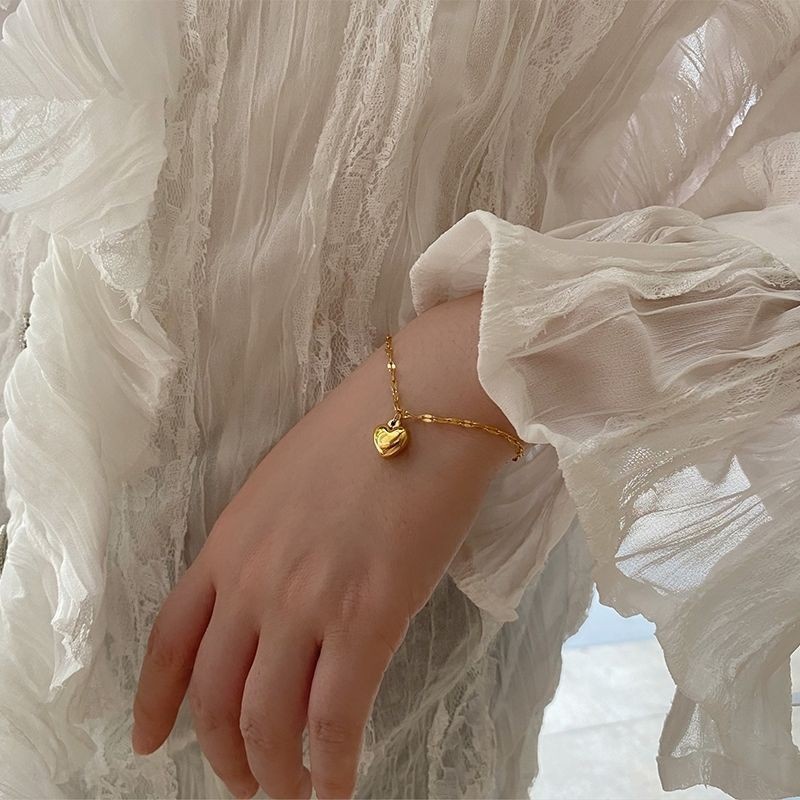 Vòng Tay Kim Loại Mỏng Mặt Trái Tim Màu Vàng Thời Trang Phong Cách Hàn Quốc