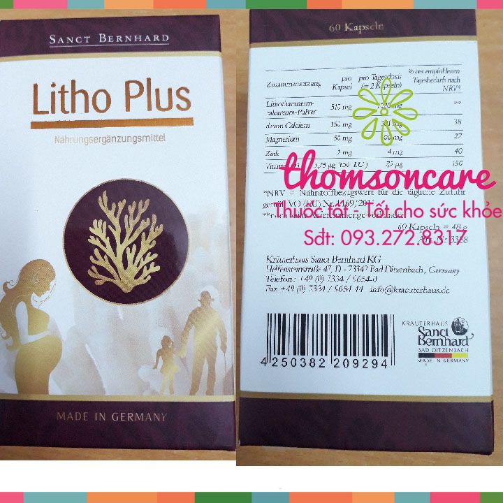 Canxi hữu cơ từ Tảo biển Litho Plus - Nhập khẩu từ Đức Lọ 60 viên, có thêm Magie và D3 cho bà bầu, trước, sau sinh