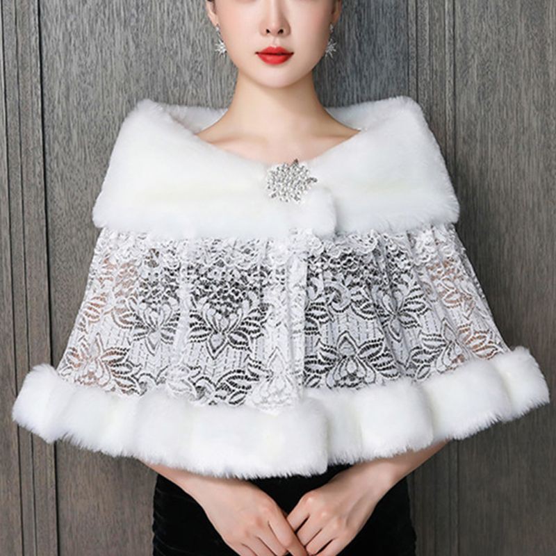 Khăn choàng phối lông mềm mại ấm áp kiểu dáng xinh xắn dành cho cô dâu