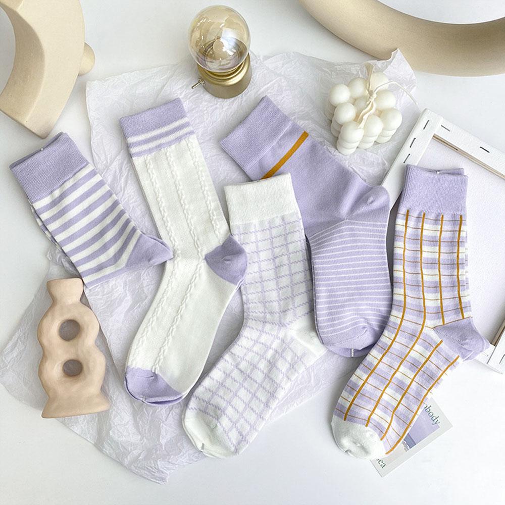 Đôi Vớ Cotton HọA TiếT Caro TíM / TrắNg ThờI Trang Cho Nữ