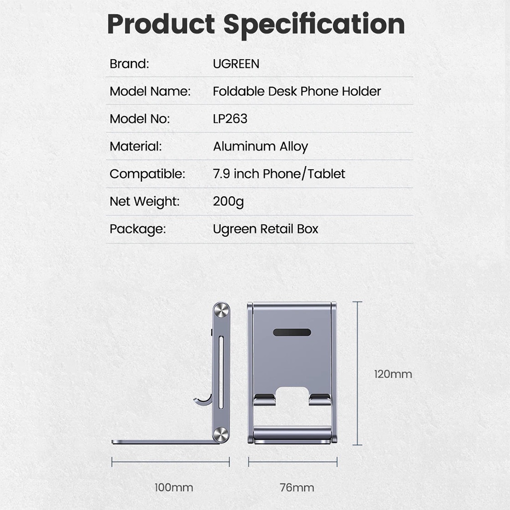 Giá đỡ điện thoại Ugreen LP263 Kim loại cao cấp có thể gấp gọn | UGREEN Aluminum Phone Holder 80708 50324