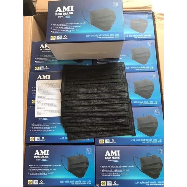 [SIÊU HOT - Màu đen cá tính] Hộp 50 chiếc khẩu trang y tế AMI 4 lớp đạt tiêu chuẩn ISO 9001/AMI ECO MASK Super Carbon