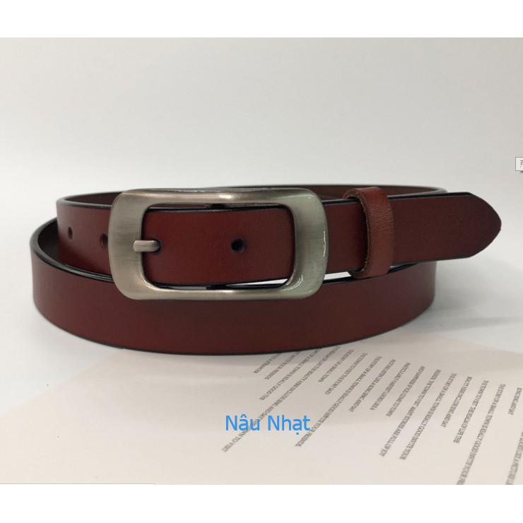 [Hot] Thắt lưng, dây lưng thời trang Hàn Quốc nữ bản 2.3cm, da thật, khóa kim lật mạ bóng mờ