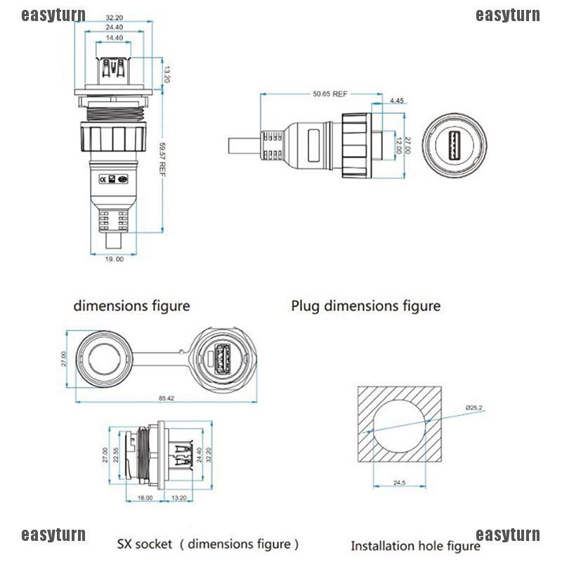 🌸ĐẦY ĐỦ 🌸 USB Female Socket Plug Panel Mount Adapter USB 3.0 Waterproof Connector IP68