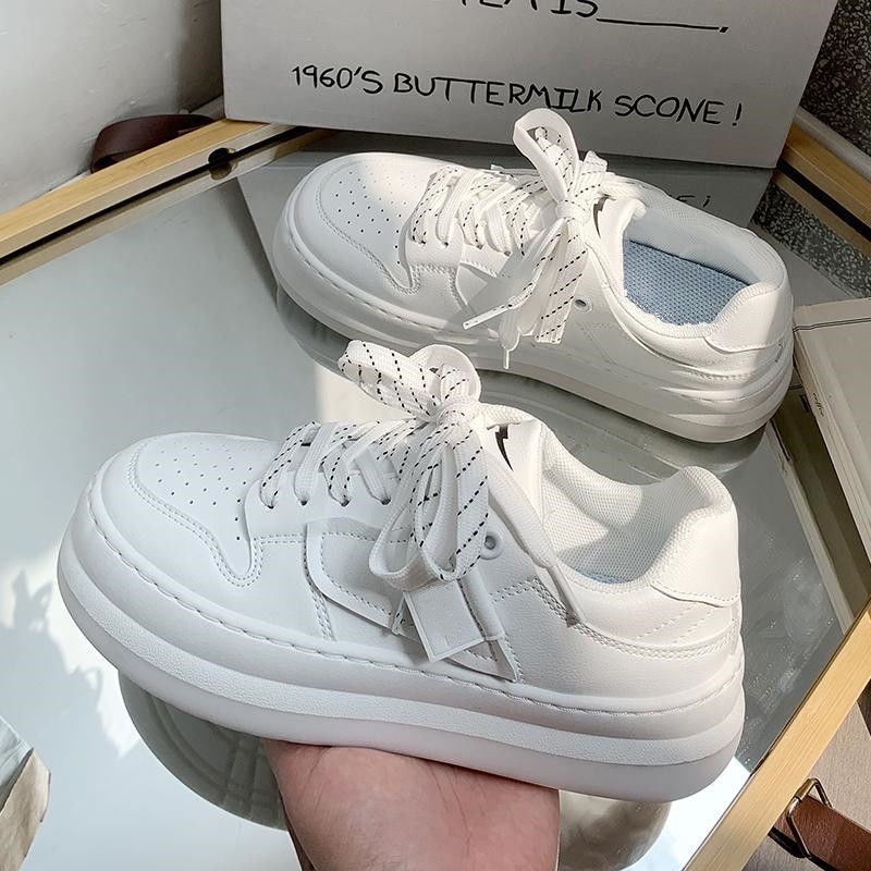 Giày Thể Thao Trắng Đen Cột Dây Phong Cách Nhật Bản