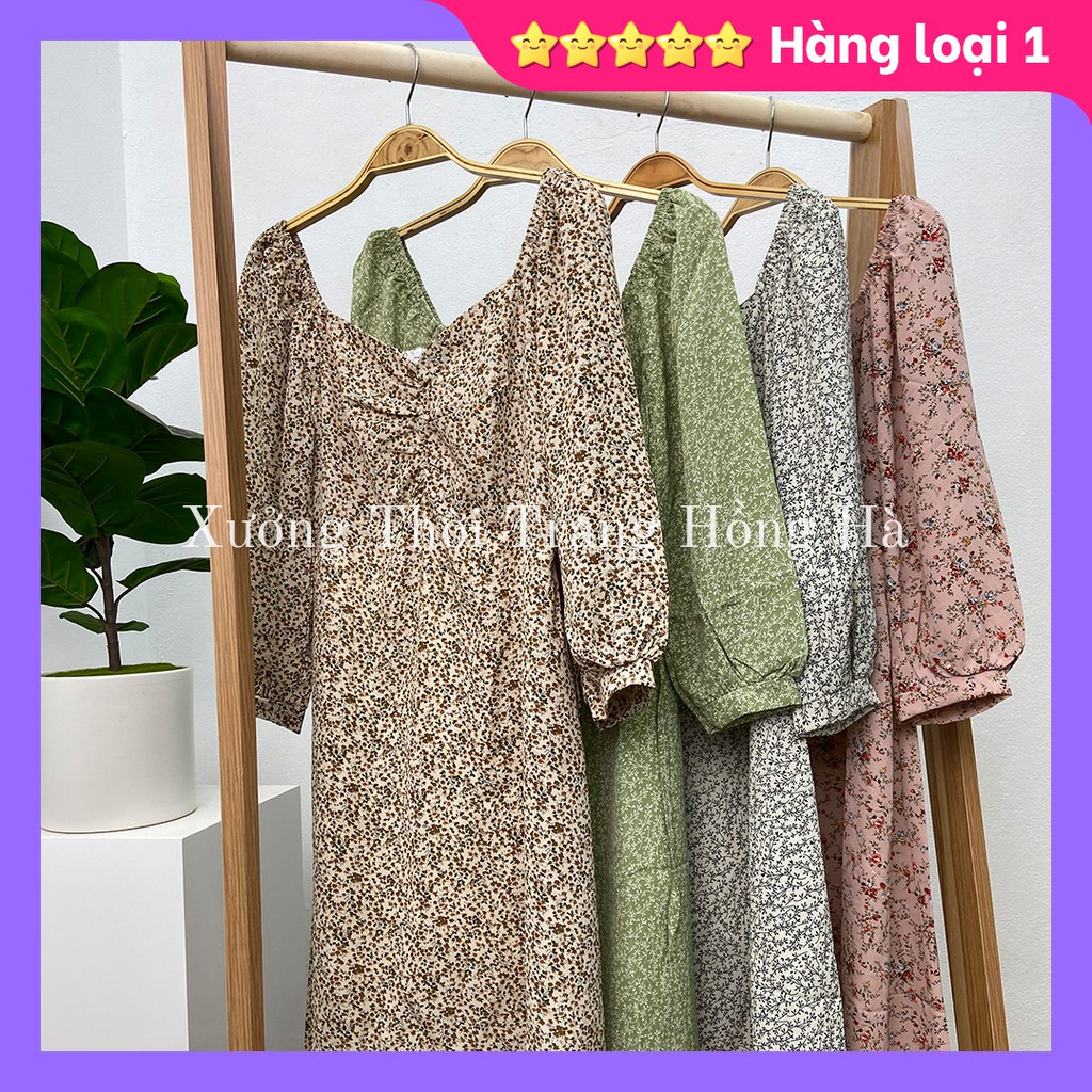 ✅ Ảnh thật 100% ✅ ☘️Váy voan hoa nhí cổ vuông cách điệu☘️( 4 màu )