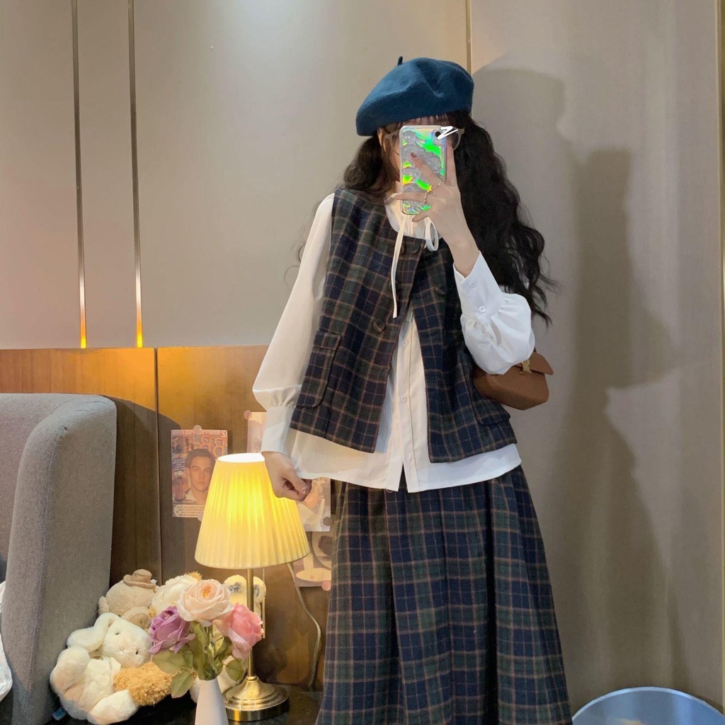 Bộ Áo Sơ Mi + Chân Váy Lưng Cao Thời Trang Cho Nữ