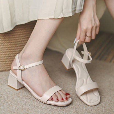 Giày,Da Yixi Leather, 2021, Mới, Mùa hè, Trung bình và thô, Khóa một-line với gió Fairy