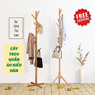 Giá Treo Quần Áo, Cây Treo Quần Áo Gỗ Đa Năng Vintage Decor Kiểu Hàn IKA.HOME