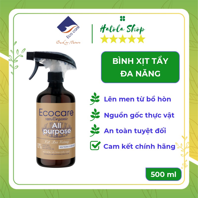 Bình Xịt Tẩy Đa Năng hữu cơ Bồ hòn Ecocare 500ml, chất tẩy đa năng, dùng làm nước lau bếp, nước lau bàn ăn