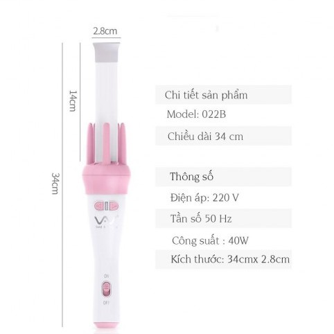 Máy làm xoăn trục xoay tự động VIVID VOGUE 360° tặng kèm lược và 2 kẹp giữ nếp tóc