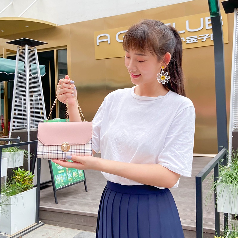 Túi Đeo Chéo Mini Hình Vuông Họa Tiết Sọc Caro Thời Trang Cho Nữ