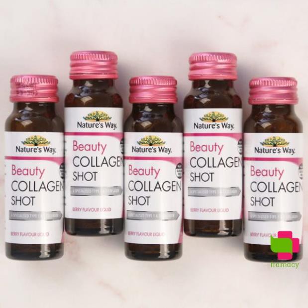 Nature's Way Beauty Collagen Shot thủy phân (10x50ml)/Collagen Liquid dạng nước (500ml), Úc có hạt nho và vitamin E