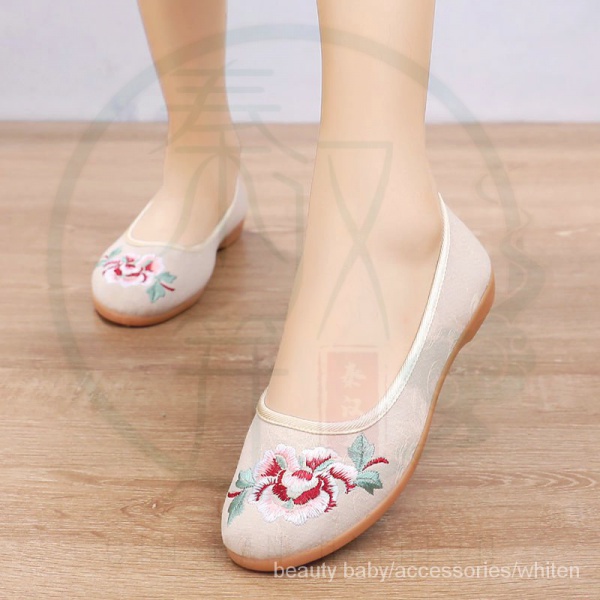 Giày búp bê vải đế mềm thoải mái thêu họa tiết dân tộc phong cách Bắc Kinh cổ điển dành cho nữ