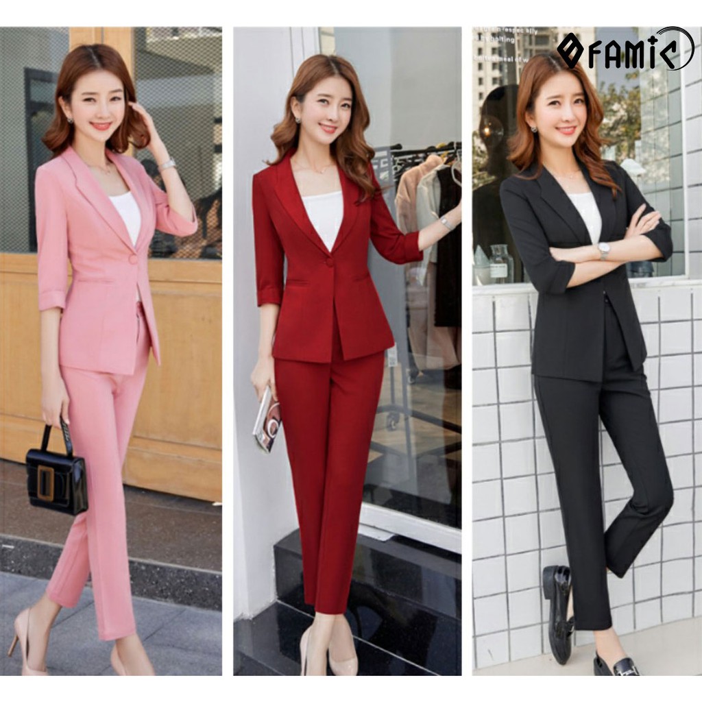 Bộ Vest Nữ ❤️𝑭𝑹𝑬𝑬𝑺𝑯𝑰𝑷❤️ Giảm 5k khi nhập mã [ BLAZER ] Vest Công Sở gồm Áo Vest Tay Lở Quần Dài Kèm Áo Trong