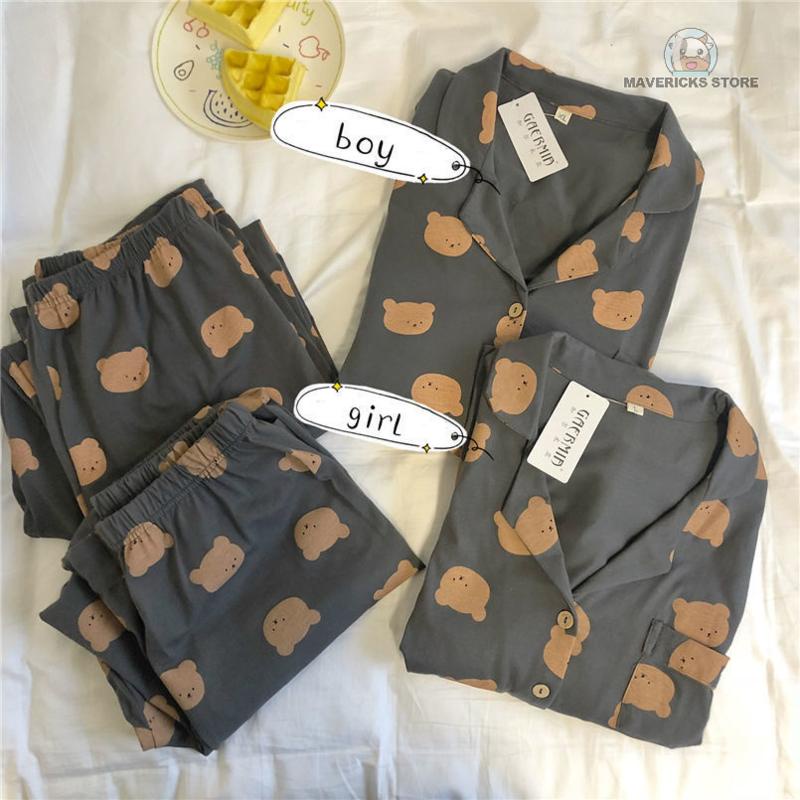 Bộ đồ ngủ tay dài in hình gấu dễ thương cho nữ