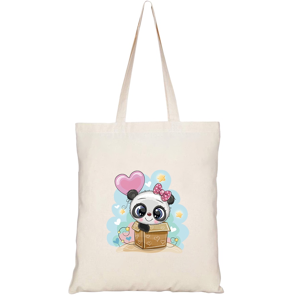 Túi vải tote canvas HTFashion in hình birthday card cute panda balloon HT400