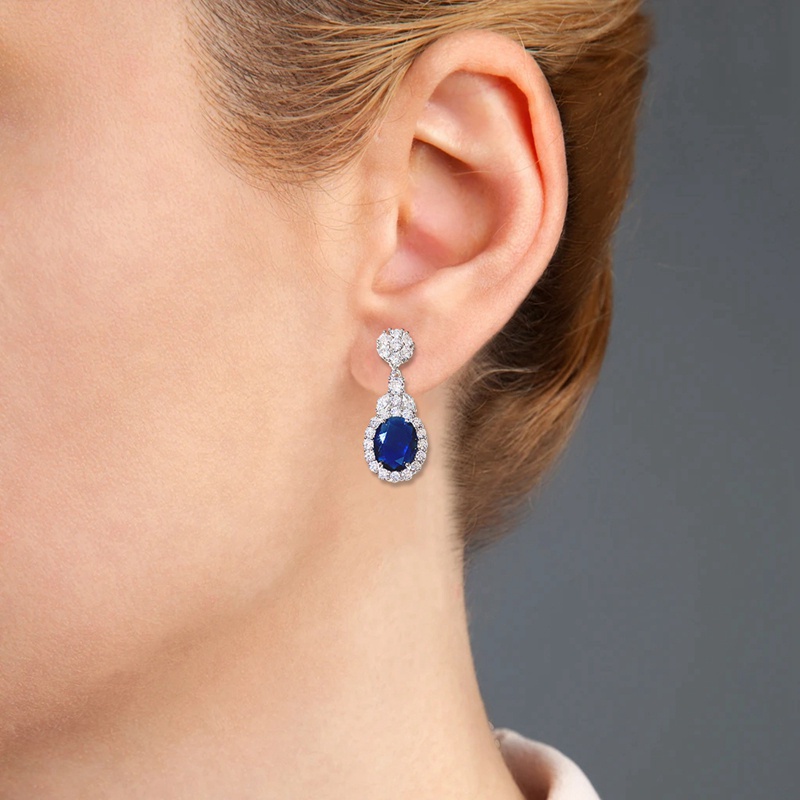 Fancyqube Khuyên tai dáng dài đính đá zircon màu xanh dương/trắng sang trọng chất lượng cao cho nữ