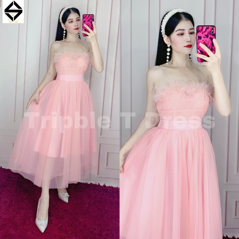 Đâm xoè công chúa cúp ngực phối viền lông tua rua siêu xinh TRIPBLE T DRESS - size M/L -MS373V