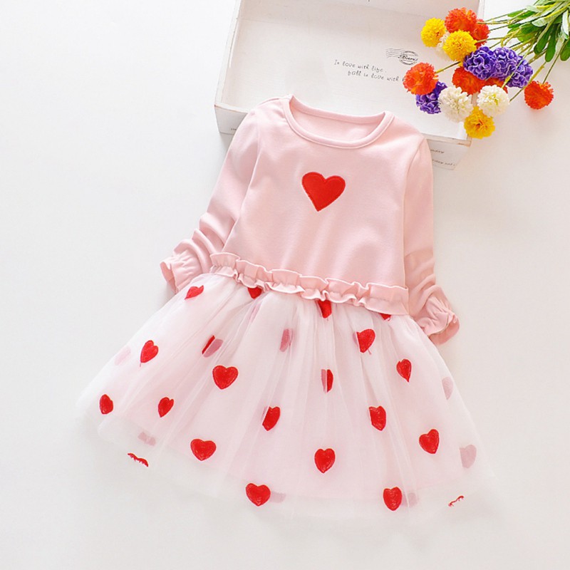 Đầm lưới in hình trái tim dễ thương cho bé gái