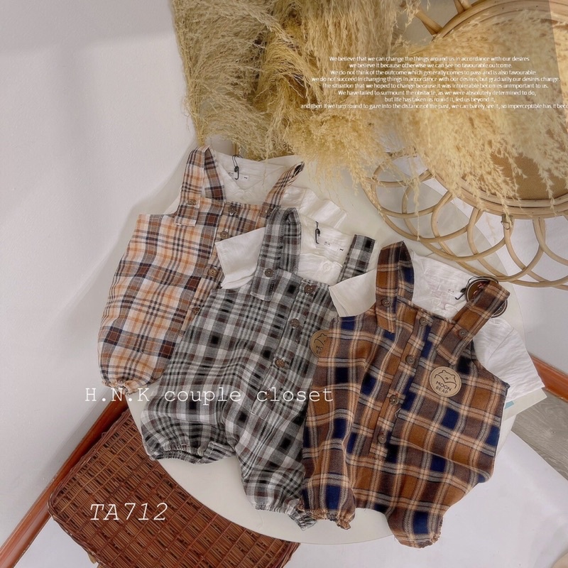 (4-14kg) Set yếm caro cho bé trai