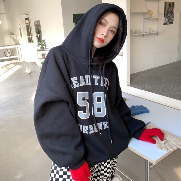 Áo hoodie ZHELIHANGFEI tay dài quá cỡ dễ phối đồ trẻ trung thời trang