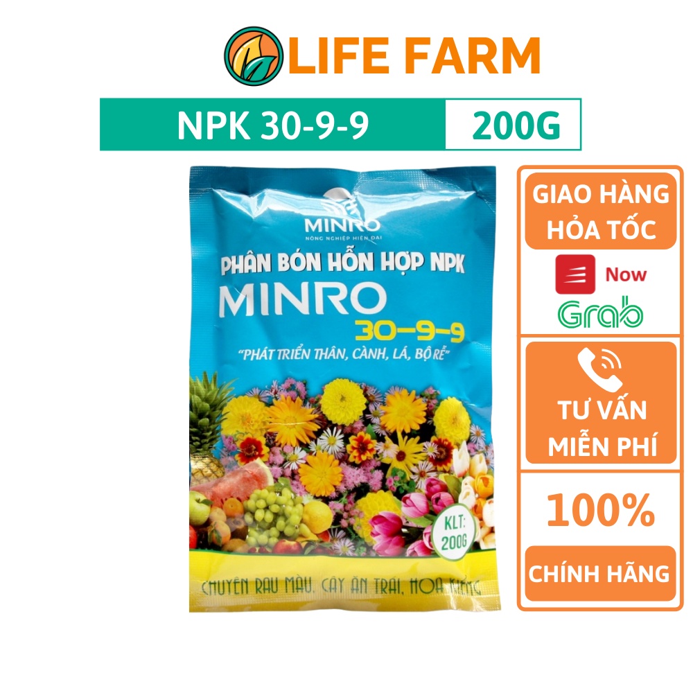 Phân Bón NPK MINRO 30-9-9 200g Phát Triển Thân Lá Cành Rễ (PMR-003)