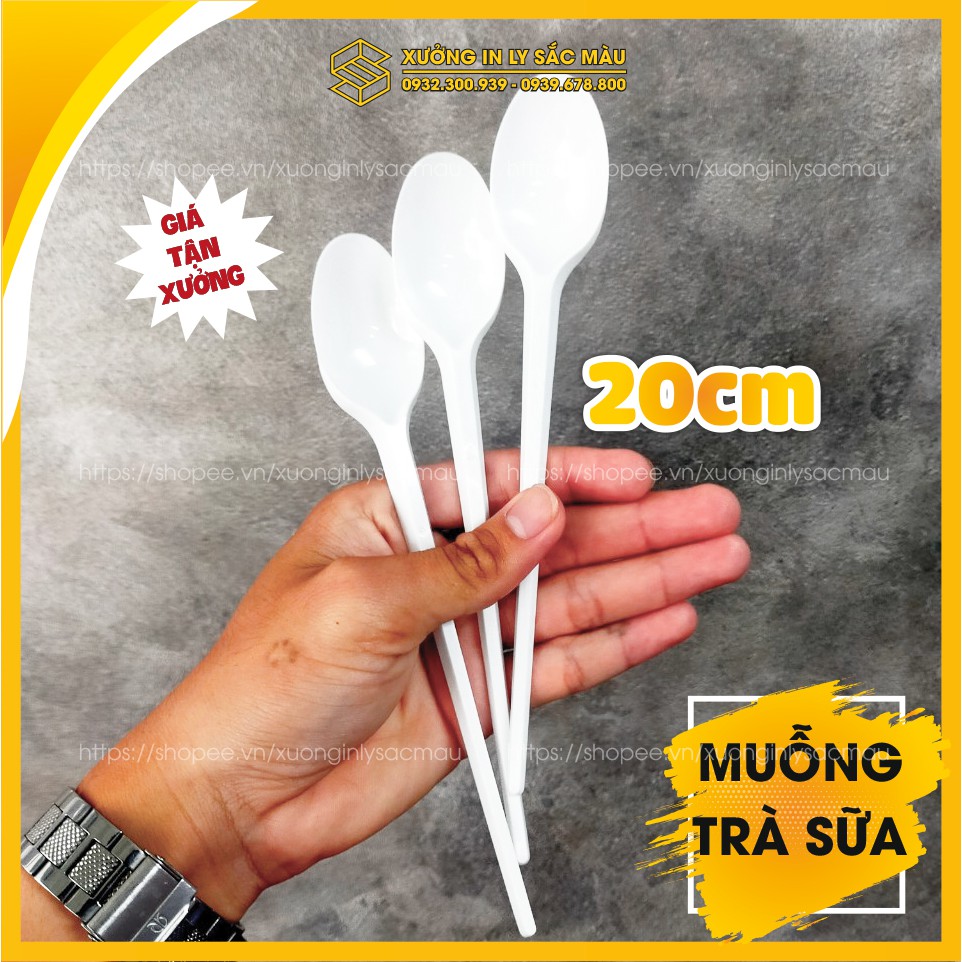 Sỉ 100 muỗng nhựa dài 20cm dành cho quán trà sữa, sinh tố