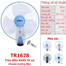 Quạt Treo Tường Senko Có Remote TR1628 - Giao Màu Ngẫu Nhiên - Hàng Chính Hãng