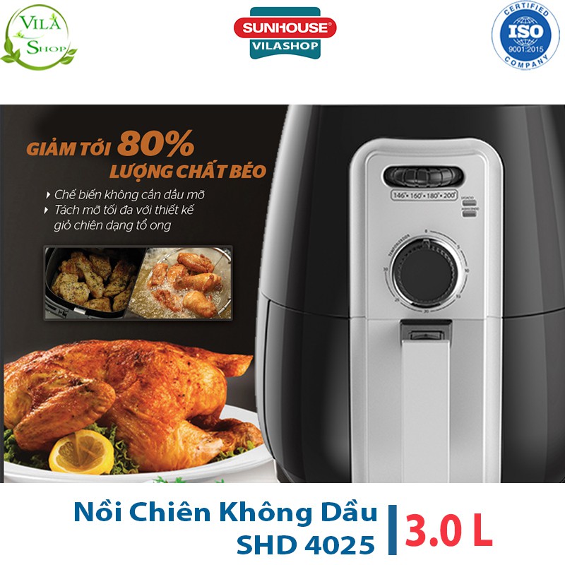 Nồi Chiên Không Dầu, Nồi Chiên Đa Năng Sunhouse SHD4025 Giảm Đến 80% Lượng Chất Béo - Bảo Vệ Sức Khỏe