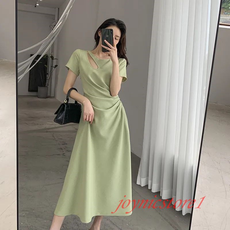 Đầm chữ A tay ngắn màu trơn thiết kế mỏng thời trang mùa hè thanh lịch xinh xắn cho nữ