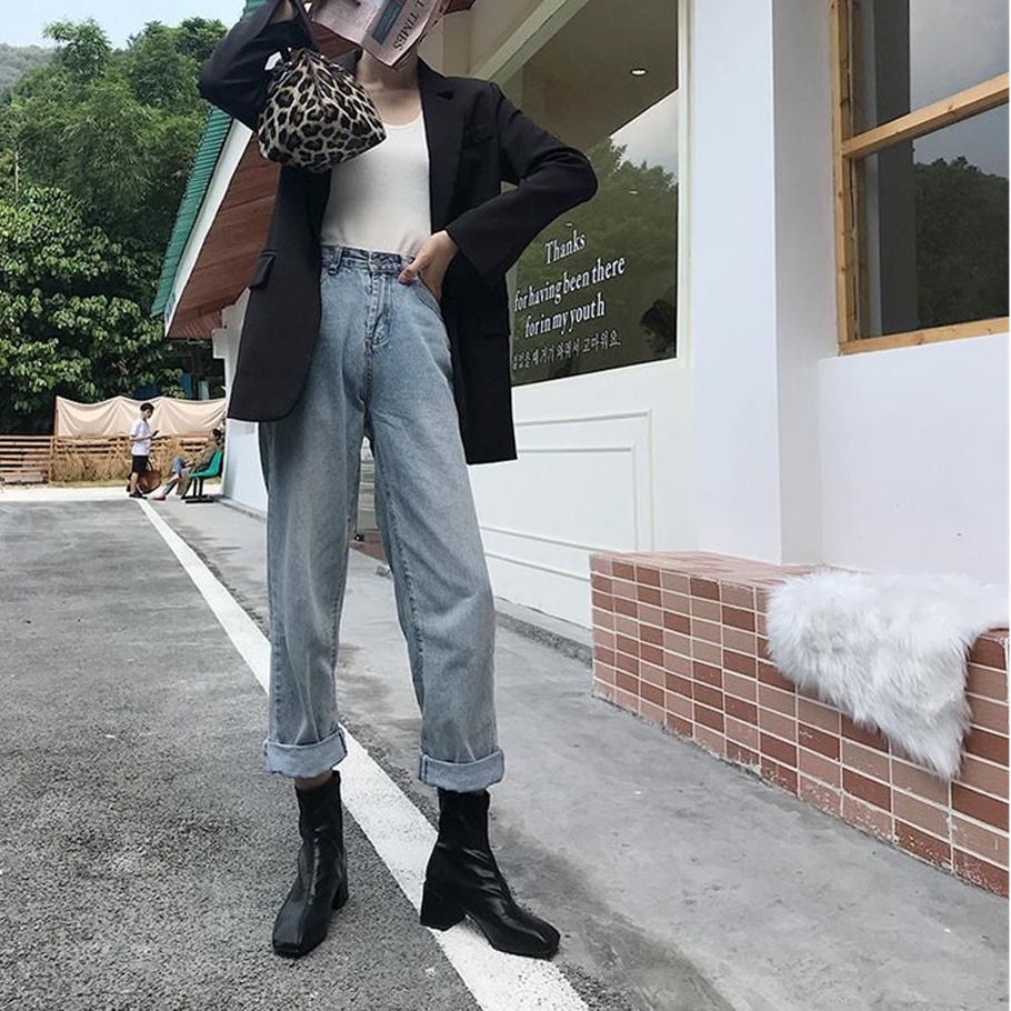Giày Boot Martin Ulzzang Vintage, Giày Bốt Da Cao Gót Mũi Nhọn Cổ Cao Khóa Sau Đế Cao 5cm, Hàn Quốc - Iclassy_shoes