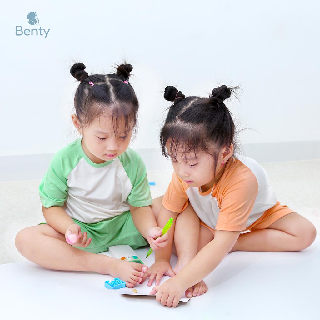 Bộ cộc tay cài chéo BENTY cotton mềm mịn mát, quần áo trẻ em phối màu đẹp cho bé trai, bé gái