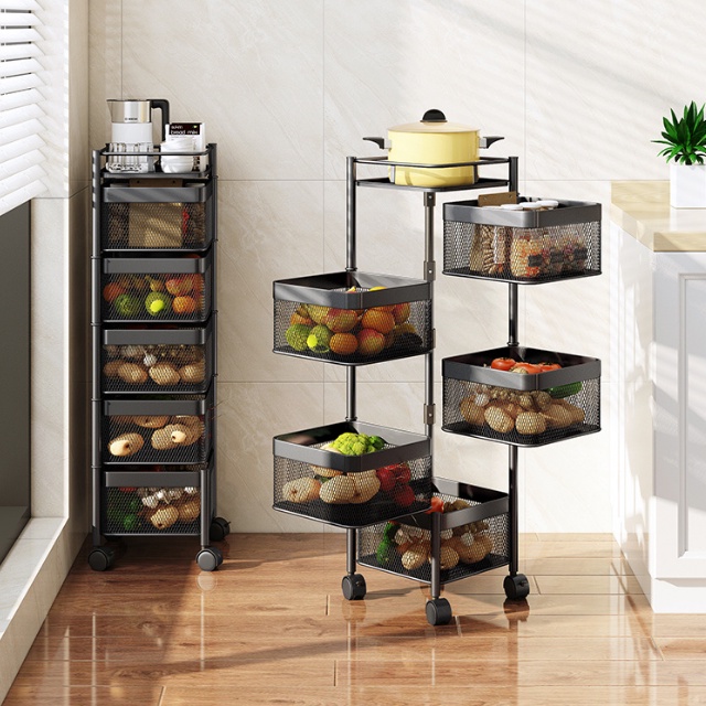Kệ Xoay Vuông Đa Năng 5 Tầng Có Bánh Xe Đựng Rau Củ Quả, Kệ Đựng Đồ Nhà Bếp Thông Minh Thép Không Gỉ