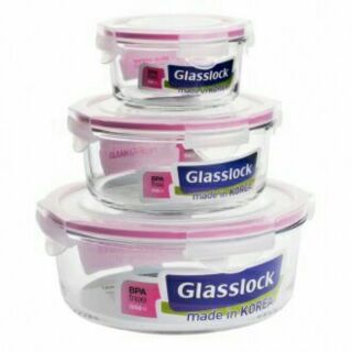 Bộ 3 hộp thủy tinh tròn glasslock gl-156 dung tích 400ml/950ml/2000ml