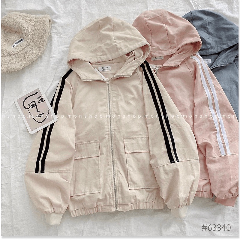 Áo Khoác Nữ Túi Nắp Phối Sọc Tay Chất Vải Gió 2 Lớp Siêu Đẹp