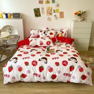 Bộ Chăn Ga Gối Cotton Poly Nhập Khẩu Bé Dâu Đỏ
