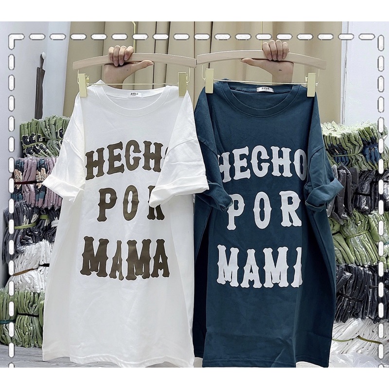 Áo phông cotton khô chữ  Por mama áo thun tay lỡ nam nữ over size