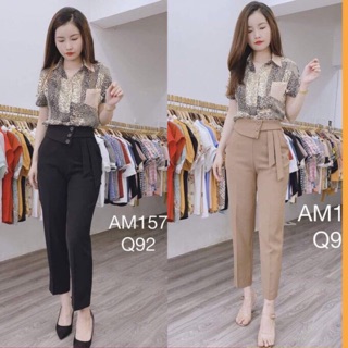 Quần tây baggy phối cúc cạp cao