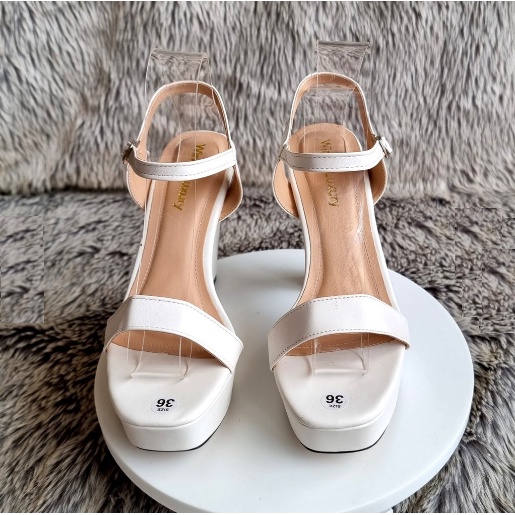 Giày Sandal cao gót 12cm Mã CH009 đế đúp, gót trụ, quai ngang,Giày cao gót đế vuông cao 12cm