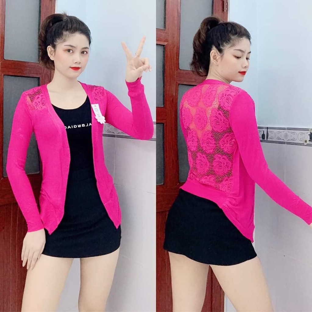 Áo Khoác Len Cardigan Nữ Phối Ren Sau Lưng