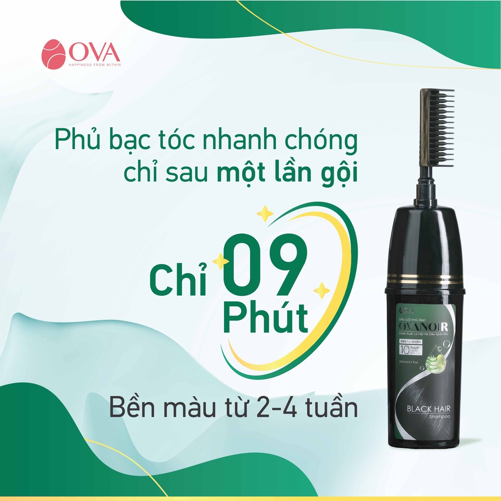 Dầu gội đầu nhuộm phủ bạc làm đen tóc nhanh tại nhà chính hãng Ova Noir 200ml, thành phần thảo dược tự nhiên.