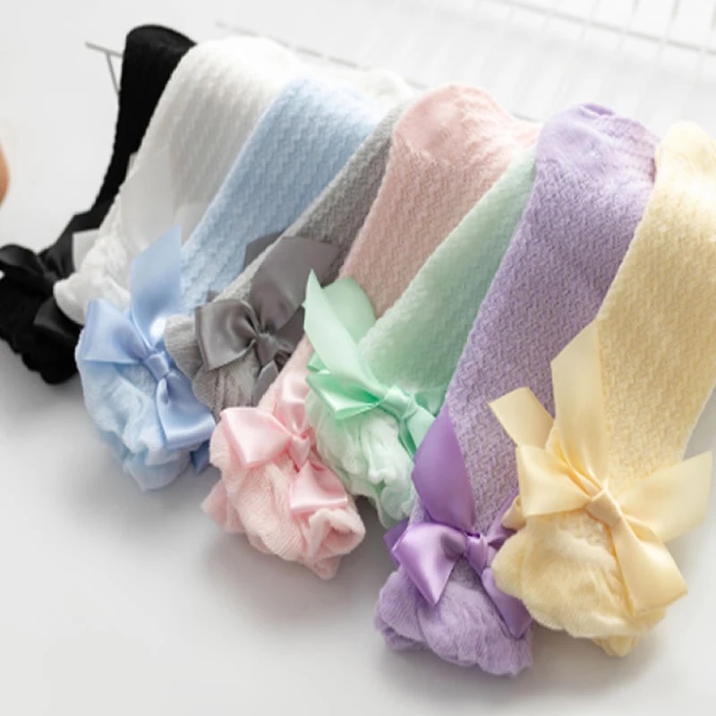 Tất Lưới Đính Nơ Siêu Mỏng Thoáng Khí Thoải Mái Cho Bé