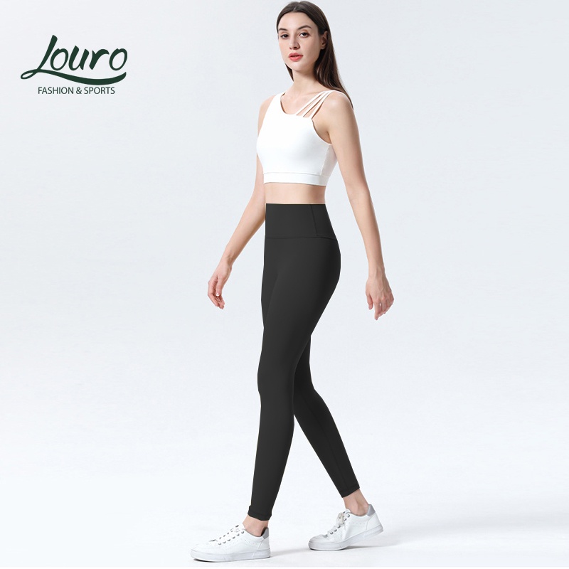 Set đồ tập yoga cho nữ Louro SE89, áo bra thể thao đan dây, quần lưng cao, kèm mút nâng ngực